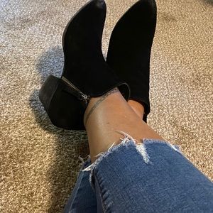 Black distressed Frye booties
